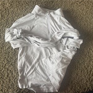 Lululemon rulu run ribbed white crop half zip SZ 10